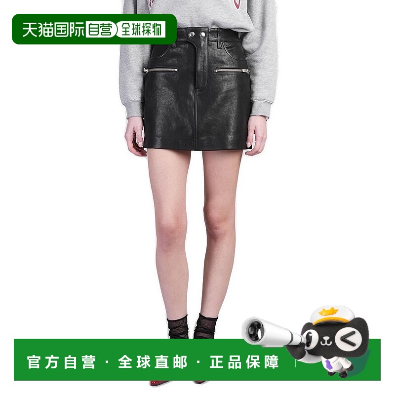 1h可退 香港直邮ANINE BING 女士 鋼拉鍊皮革迷你裙 A0410752BLK2