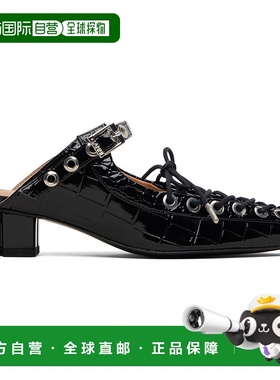 1h可退 香港直邮GANNI 甘尼 女士 黑色 Eyelets Lace-Up 穆勒鞋 S