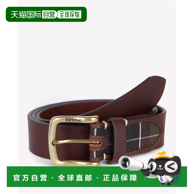 1h可退 香港直邮Barbour 巴伯尔 男士 格子呢皮带腰带 brown棕色