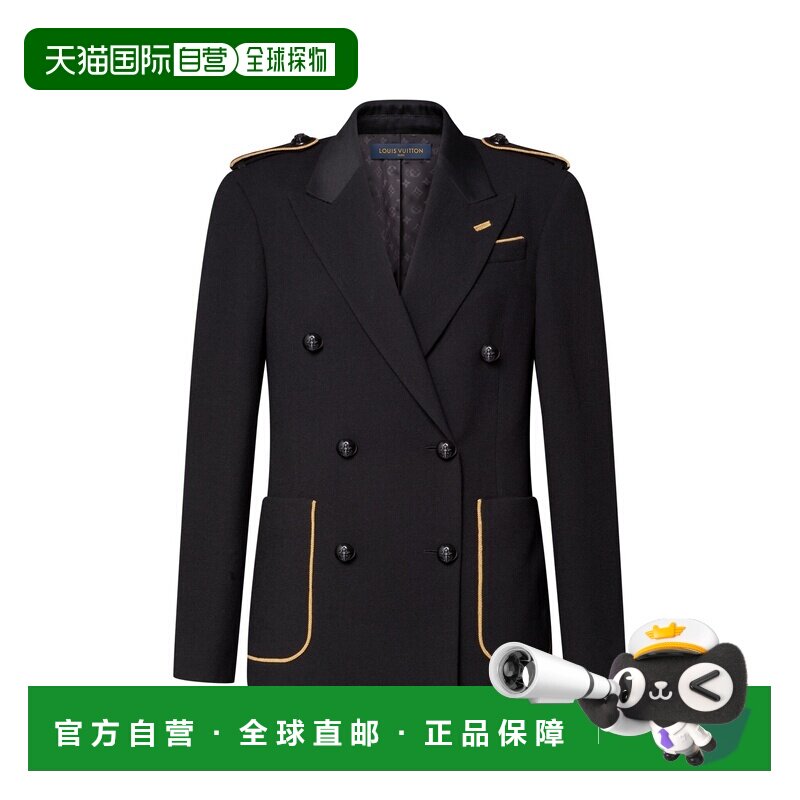 自营欧洲直邮LV路易威登 女士黑色羊毛双排扣撞色滚边西装外套