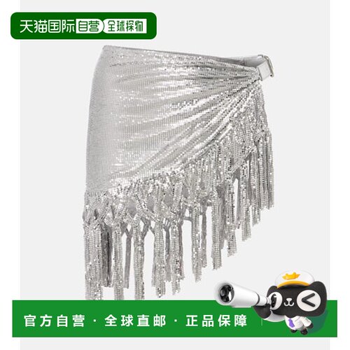 1h可退 香港直邮Rabanne 女士 链甲皮革边迷你半身裙 metal金属色