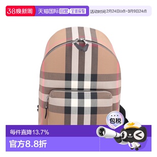 自营BURBERRY博柏利双肩背包经典纺织格纹装饰拉链配口袋新年礼物