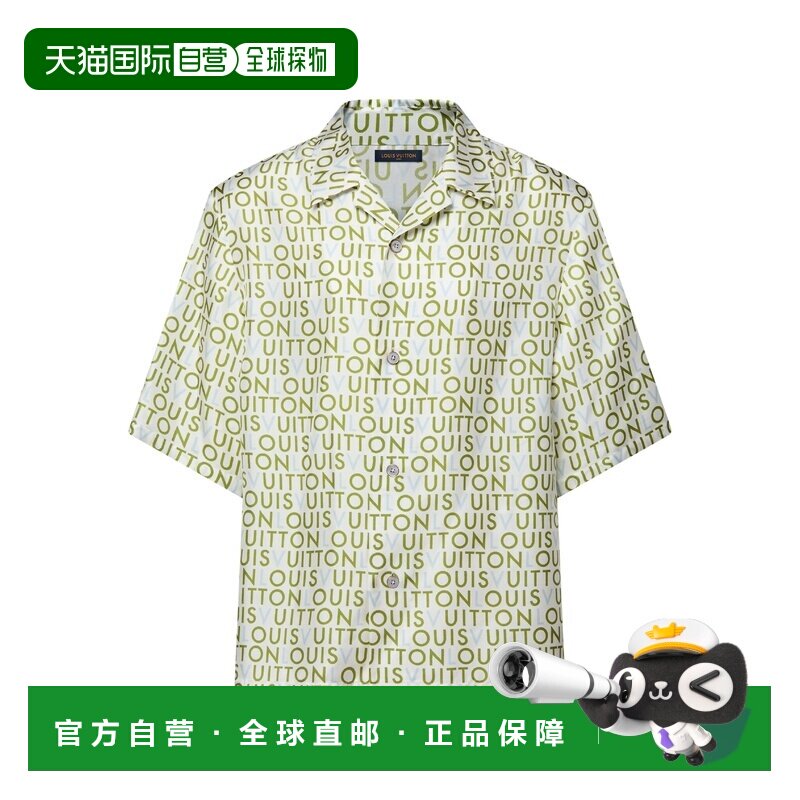 自营欧洲直邮LV路易威登 男士乳白色丝绸印花短袖衬衫