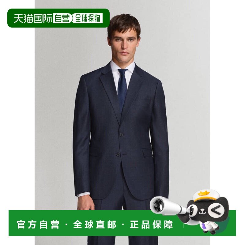 自营欧洲直邮MANGO Tur&iacute;n男士藏蓝色羊毛修身西服外套领带 - 实物图