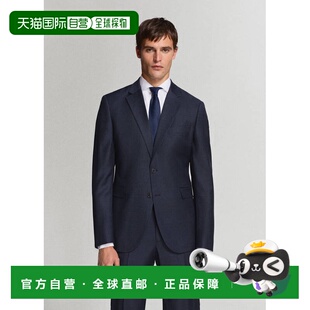 自营欧洲直邮MANGO Tur&iacute;n男士藏蓝色羊毛修身西服外套领带