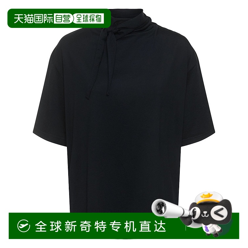 1h可退 香港直邮Lemaire 女士 围巾领棉质T恤 black黑色 舒适时尚