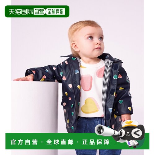 欧洲直邮Petit Bateau小帆船 婴儿聚酯纤维心形印花雨衣6个月防风