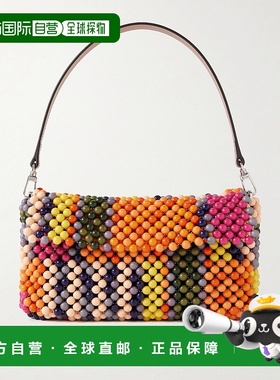 1h可退 香港直邮Staud 女士 Timmy 皮革饰边珠饰网纱肩包 H24P601