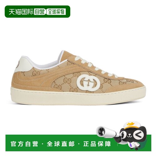 自营欧洲直邮GUCCI古驰 G75女士米色/深棕色GG帆布运动鞋