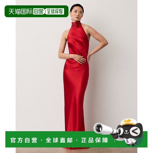自营欧洲直邮Ralph Lauren拉夫劳伦 Chilton女士弹性缎面露背晚礼