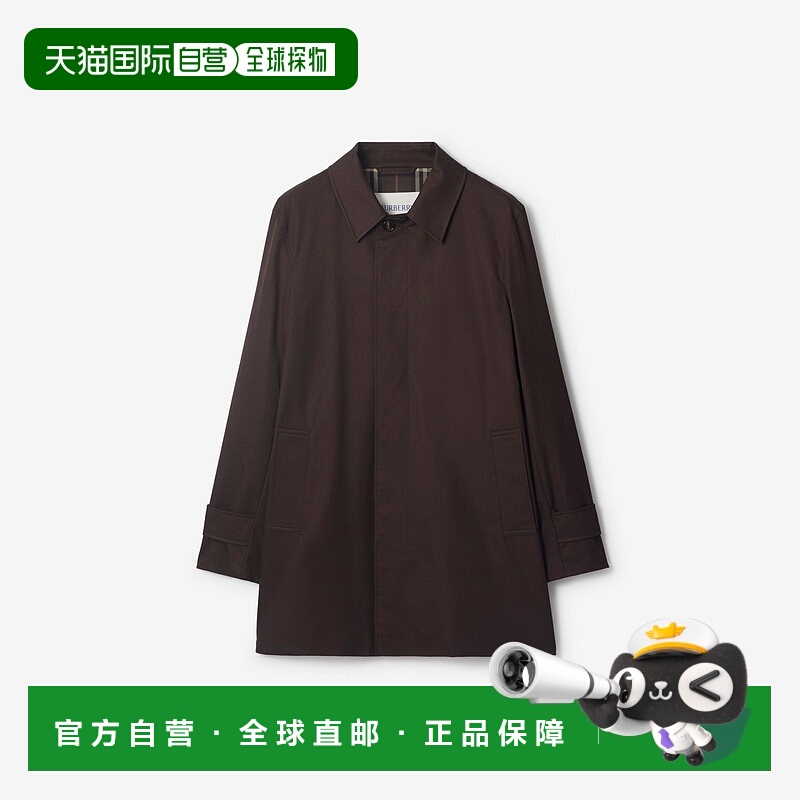 自营欧洲直邮Burberry博柏利 男士丁香棕棉短款马术骑士徽标大衣