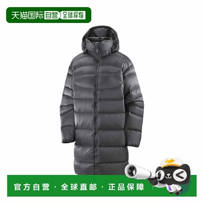 自营欧洲直邮Salomon Outline女士黑色聚酰胺连帽长款羽绒服