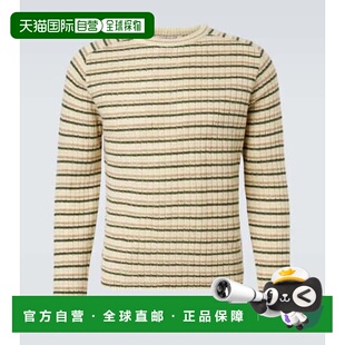 香港直邮AURALEE 男士 条纹羊毛羊绒毛衣 beige米色 舒适时尚