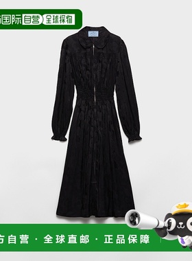自营欧洲直邮Prada普拉达 女士烟灰色粘胶纤维圆领长袖连衣裙真丝