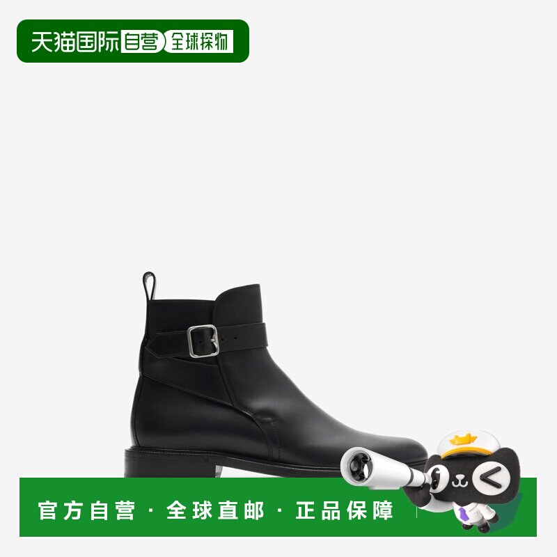 自营欧洲直邮Burberry博柏利 Manor女士黑色皮革搭扣踝靴短靴女靴