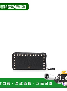 1h可退 【99新未使用】香港直邮Valentino 黑色Rockstud拉链钱包