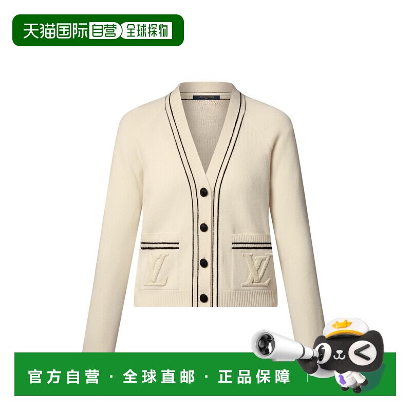 自营欧洲直邮LV路易威登 女士乳白色羊毛细条纹开衫羊绒羊毛衫