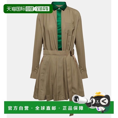 1h可退 香港直邮Sacai 女士 褶裥绸缎边迷你连衣裙 green绿色 舒