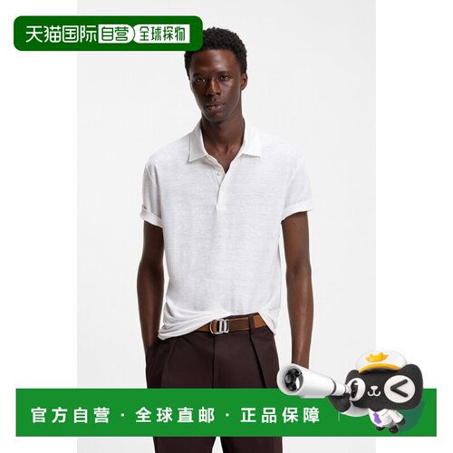 自营欧洲直邮HUGO BOSS雨果 Parris 79_DB男士白色亚麻三扣Polo衫
