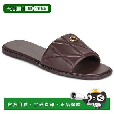 欧洲直邮Coach蔻驰鞋子女拖鞋棕色HOLLY QUILTED LEATHER SANDAL