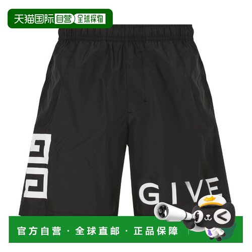 自营Givenchy/纪梵希 男士黑色聚酯LOGO字母印花休闲短裤休闲裤