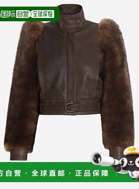 香港直邮Chloe 蔻依 女士 巧克力色皮革夹克 CH25ACV43206皮草