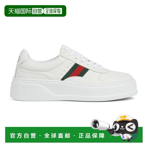 自营欧洲直邮GUCCI古驰 女士白色皮革Web条纹厚底运动鞋