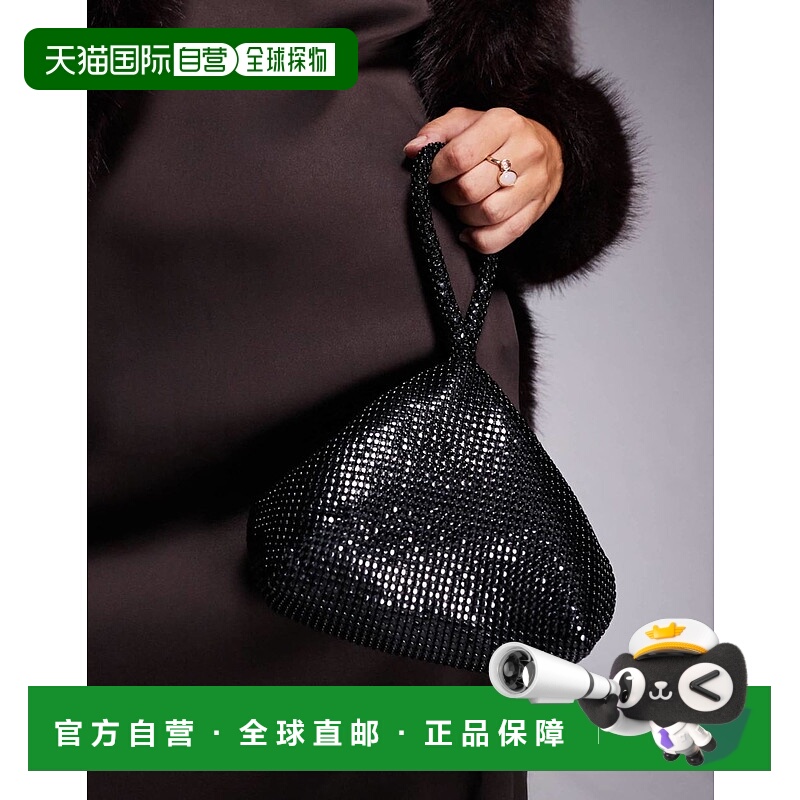 1h可退 香港直邮ASOS 女士 grab 设计链甲迷你饼干边黑色手包