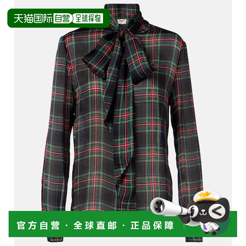1h可退 香港直邮Saint Laurent 圣罗兰 女士 格子真丝衬衫