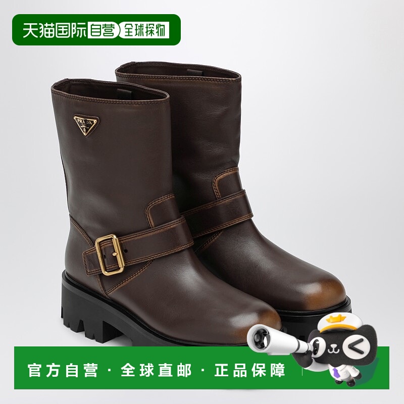 香港直邮Prada 普拉达 女士 Cocoa-colored 皮质短靴 1U187O050DF