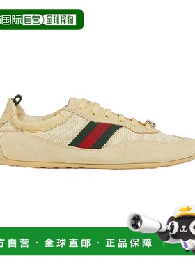 自营欧洲直邮GUCCI古驰 Shift女士浅黄色绒面革圆头系带低帮休闲