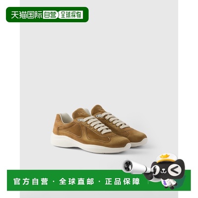 自营欧洲直邮Prada普拉达 America's Cup系列男士肉桂棕小牛皮金