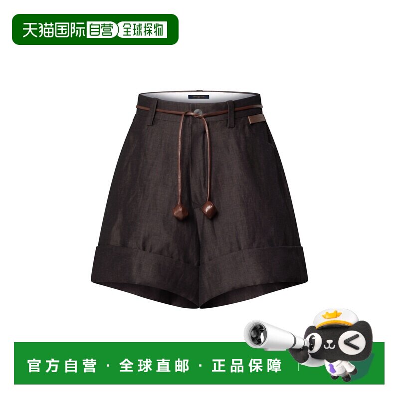 自营欧洲直邮LV路易威登 女士棕色/黑色羊毛/亚麻腰带正装短裤