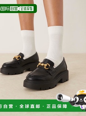 1h可退 香港直邮ASOS 女士 Milan 设计宽版粗跟锁链乐福鞋(黑色)