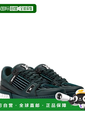 自营欧洲直邮LV路易威登 男士绿色皮革老花图案运动鞋