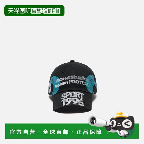 自营欧洲直邮Acne Studios 女士黑色棉质做旧标志棒球帽