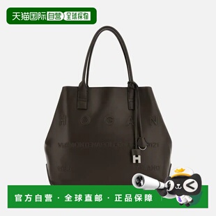 自营欧洲直邮Hogan Script棕色中号购物袋托特包手提包单肩包