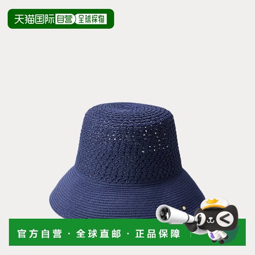 自营欧洲直邮Ralph Lauren拉夫劳伦 女士海军蓝镂空草编渔夫帽