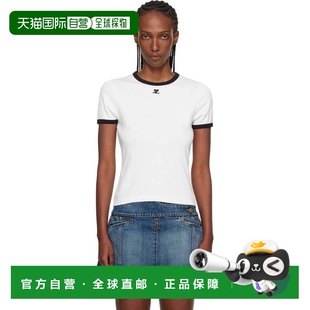 1h可退 香港直邮Courreges 女士 白色 Signature Contrast T 恤 V
