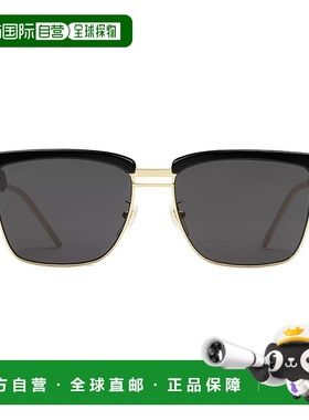 自营GUCCI/古驰 男女同款黑色醋纤及金色金属方形镜框灰色镜片太