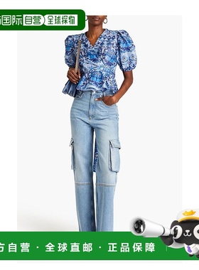 香港直邮Sandro 女士 印花亚麻混纺薄纱裹式衫 SFPTO00575泡泡袖