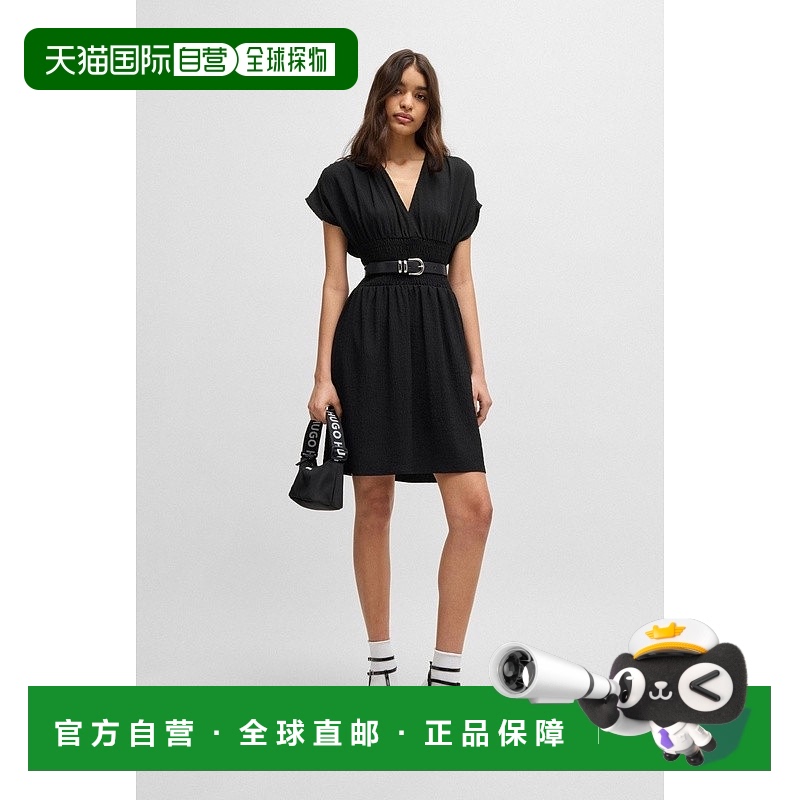 自营欧洲直邮HUGO BOSS雨果HUGO RED泡泡纱喇叭形连身连衣裙