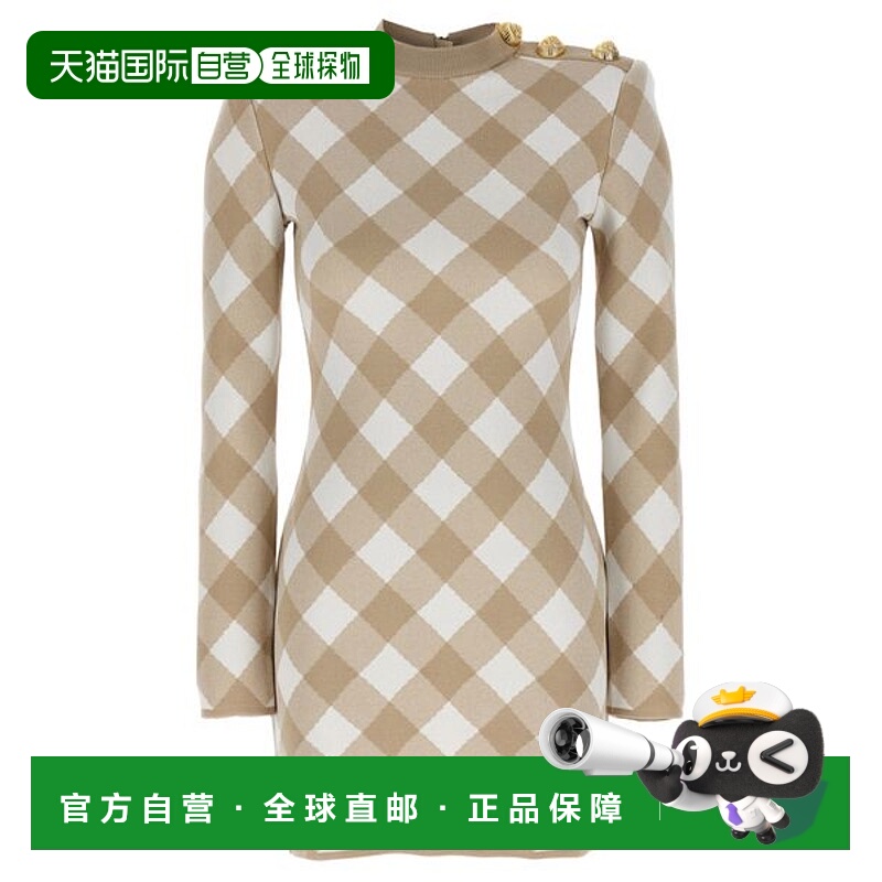 1h可退 香港直邮Balmain 巴尔曼 女士 格纹连衣裙 DF0R8739KH56