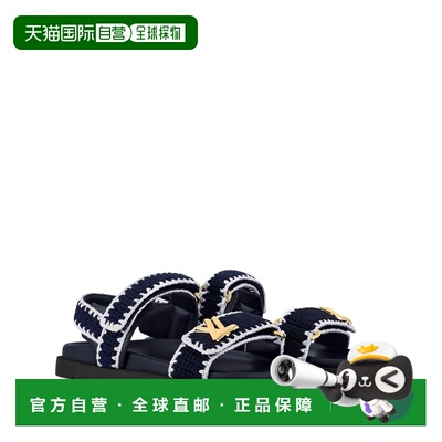 自营欧洲直邮LV路易威登 Sunset女士蓝色/白色皮革logo配饰凉鞋