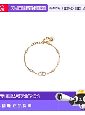 自营欧洲直邮Dior迪奥 女士金色树脂珠手镯手链饰品白色水晶