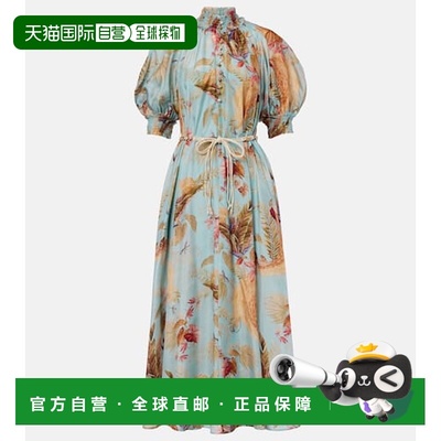 香港直邮ZIMMERMANN 女士 Ascension 翻腾花朵真丝长款连衣裙
