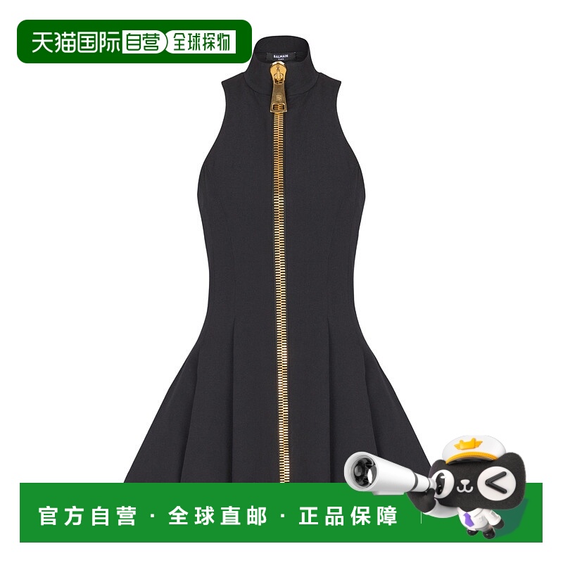 香港直邮Balmain 拉链连衣裙 FF0R5158WC09挂脖露背羊毛