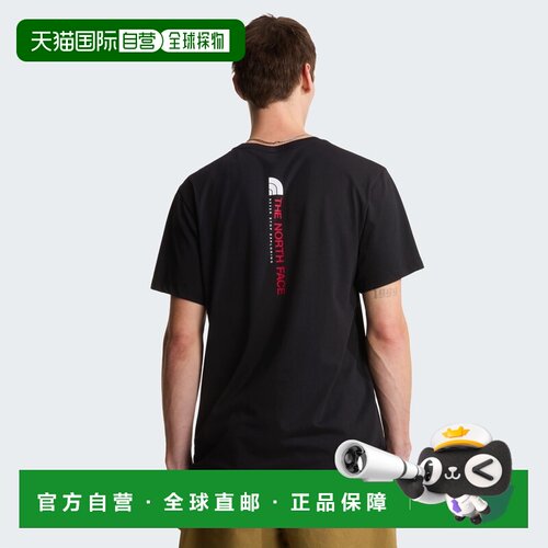 自营欧洲直邮The North Face北面 男士黑色棉质垂直图案T恤短袖