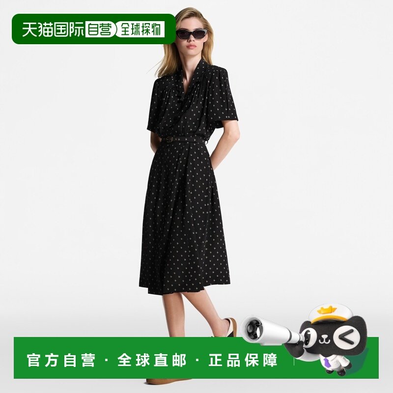 自营1h可退 欧洲直邮LV路易威登 女士黑色真丝衬衫式连衣裙