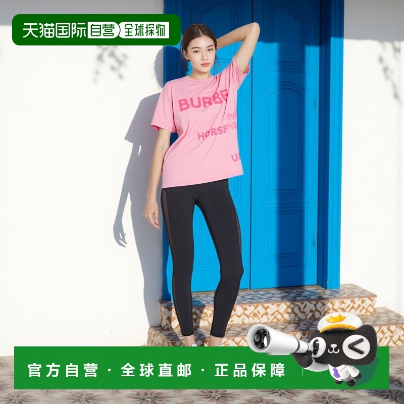 自营Burberry/博柏利 女士粉色棉徽标印花宽松短袖T恤